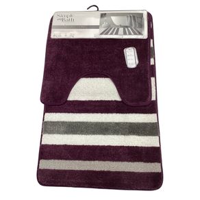 Set de Alfombras para Baño con Diseño de Líneas Rosa