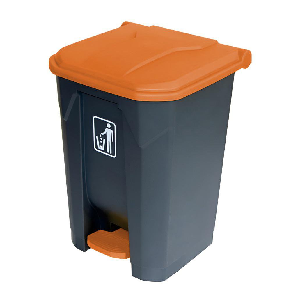 Basurero Alfa de Pedal Tapa Naranja 68 Litros