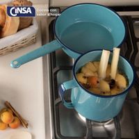 Vaso Recto de Acero Vitrificado Peltre Esmaltado Azul Turquesa de 1.2 Lts