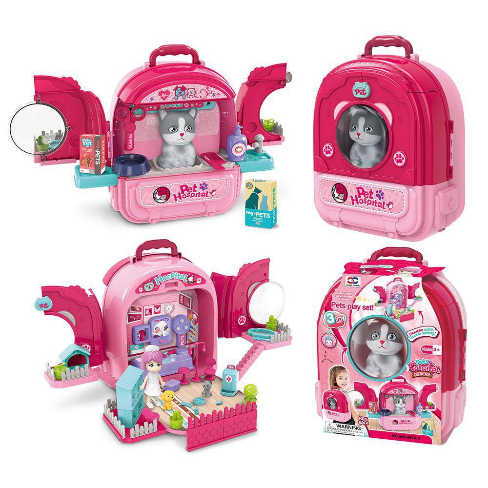 Bolso de Veterinario 3 en 1 con Gato de Juguete 3+ Años Color Rosado 3 en 1 Bolso Veterinario con Gato