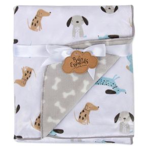 Manta Sherpa Para Bebé Con Perritos, Gris Y Azul