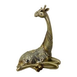 Figura Decorativa de Jirafa Dorada 18x10x24 Cm