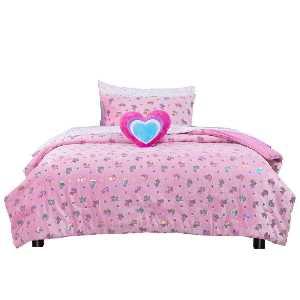 Set de Edredón Infantil 6 Piezas Tamaño Twin Diseño Unicornio Color Rosado
