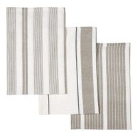 Set de 3 Toallas de Cocina con Diseño de Rayas Gris