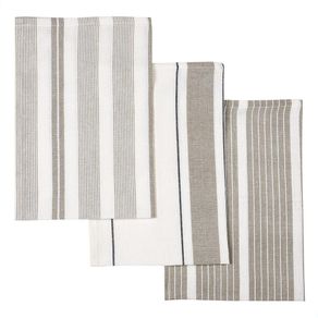 Set de 3 Toallas de Cocina con Diseño de Rayas Gris
