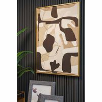 Cuadro con Marco Figuras Abstractas Negro y Beige 62.60 X 92.60 Cm