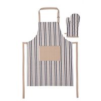 Set Delantal y Guante Rayas Beige y Negro