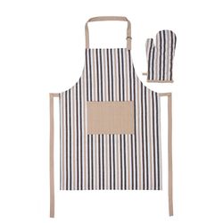 Set Delantal y Guante Rayas Beige y Negro