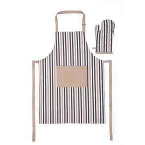 Set Delantal y Guante Rayas Beige y Negro