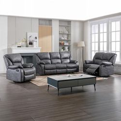 Set de Sala Reclinable 3 Pzas Tapizado Gris