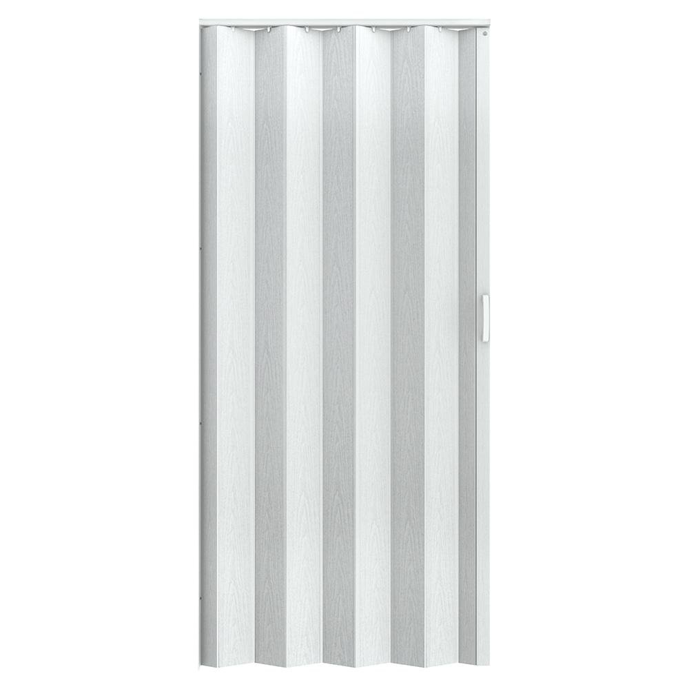Puerta Plegable de PVC Blanca Tipo Acordeón con Diseño de Madera Vertical 90x210 Cm