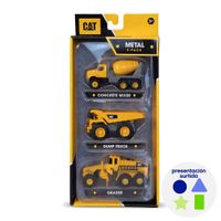 Set de 3 Vehículos de Metal CAT 4 Plg Diseños Surtidos