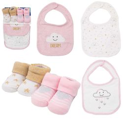 Set de Babero y Calcetas para Niña 5 Pzas
