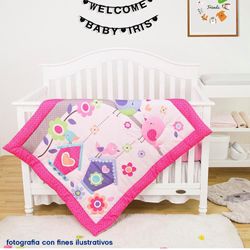 Set De Edredón Para Cuna Pajaritos Rosados 2 Pzas