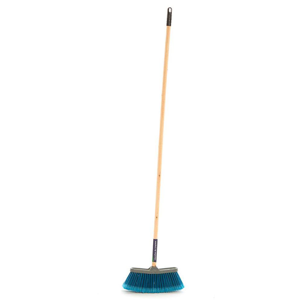 Escoba Popular de Cerdas Suaves con Mango de Madera de 123 Cm Escoba Popular Cerdas Suaves Azul