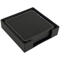 Set de 6 Portavasos Cuadrados de Piel Sintética con Base Negro