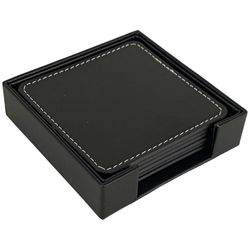 Set de 6 Portavasos Cuadrados de Piel Sintética con Base Negro