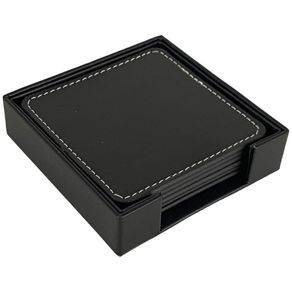 Set de 6 Portavasos Cuadrados de Piel Sintética con Base Negro