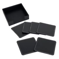 Set de 6 Portavasos Cuadrados de Piel Sintética con Base Negro