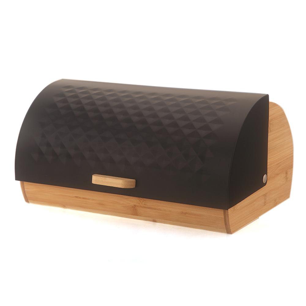 Panera Metálica con Base de Bambú de 38.5 x 28 x 18.5 cm Color Negro