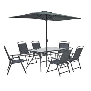 Set de Comedor Gris con Sombrilla 8 Pzas