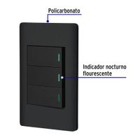 Placa Armada 2 Interruptores Sencillos + Interruptor 3 Vías Lisboa Negro - Volteck