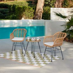 Mueble de Jardín Annie Ratán y Cojines Blancos 3 Pzas