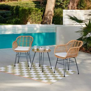 Mueble de Jardín Annie Ratán y Cojines Blancos 3 Pzas