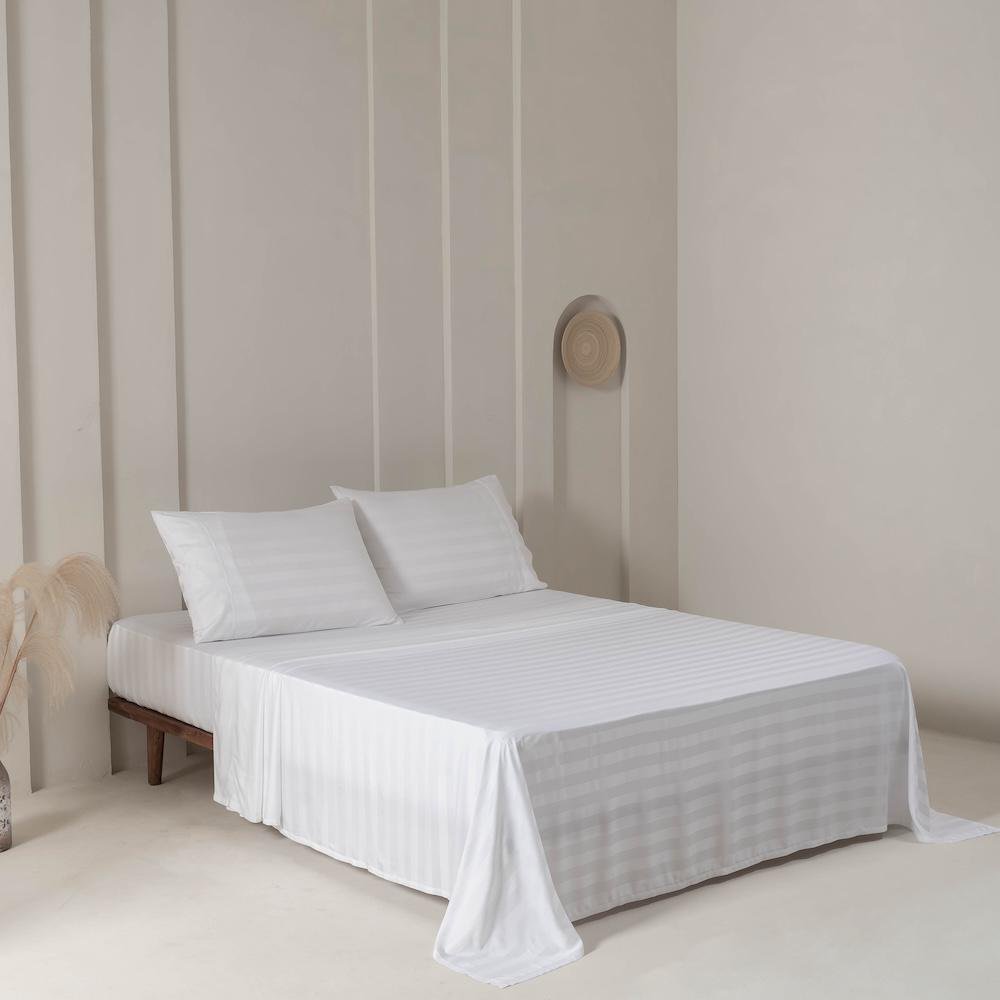 Set de Sabanas Stripe Bamboo Blanco - Varios Tamaños Queen