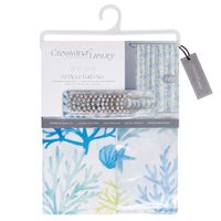 Set de Cortina con Ganchos Verde con Celeste