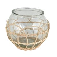 Florero de Vidrio con Rattan 14x14x11.5 Cm
