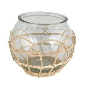 Florero de Vidrio con Rattan 14x14x11.5 Cm