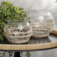 Florero de Vidrio con Rattan 14x14x11.5 Cm