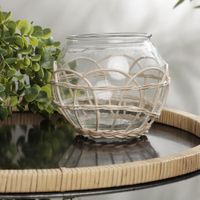 Florero de Vidrio con Rattan 14x14x11.5 Cm