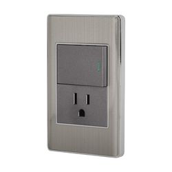 Tomacorriente e Interruptor 1.5 Módulos Lisboa Acero - Volteck