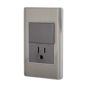 Tomacorriente e Interruptor 1.5 Módulos Lisboa Acero - Volteck