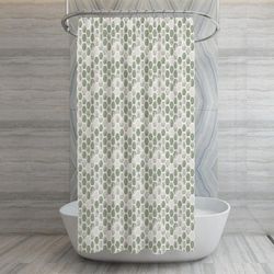 Set de Cortina con Liner y Ganchos Diseño Rombos Verdes 14 Pzas