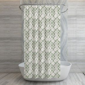 Set de Cortina con Liner y Ganchos Diseño Rombos Verdes 14 Pzas