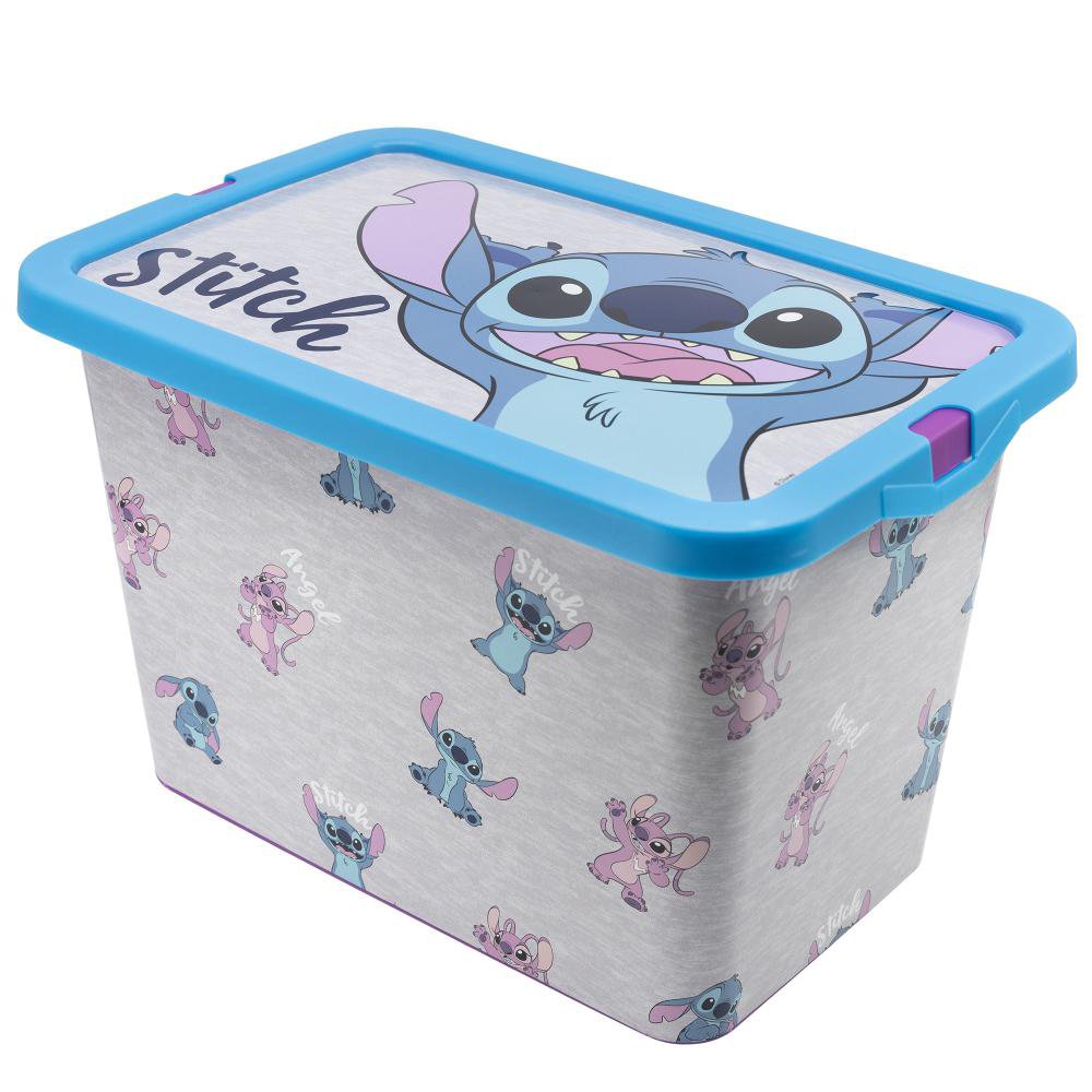 Caja Organizadora de 7 L Diseño Stitch and Angel Plástico con Cierre Click Caja Organizado…