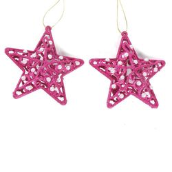 Set de 2 Adornos Estrellas Fucsia 10 Cm