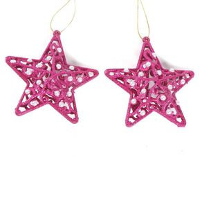 Set de 2 Adornos Estrellas Fucsia 10 Cm