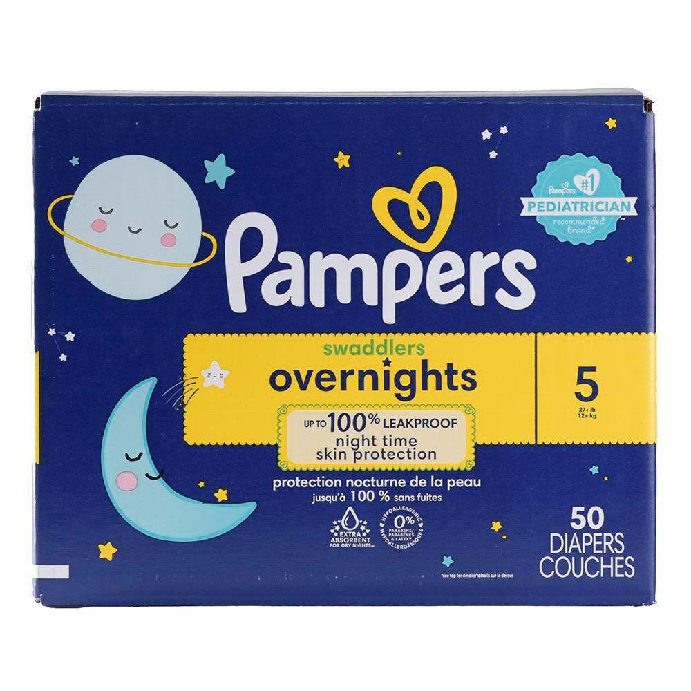 Pañales Pampers Swaddlers Overnights Talla 5 de 50 Unidades Pañales Swaddlers Overnights 50 Unidades Talla 5