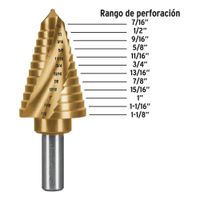 Broca Escalonada de Titanio 12 Escalones 7/16-1 1/8 Plg - Truper Expert