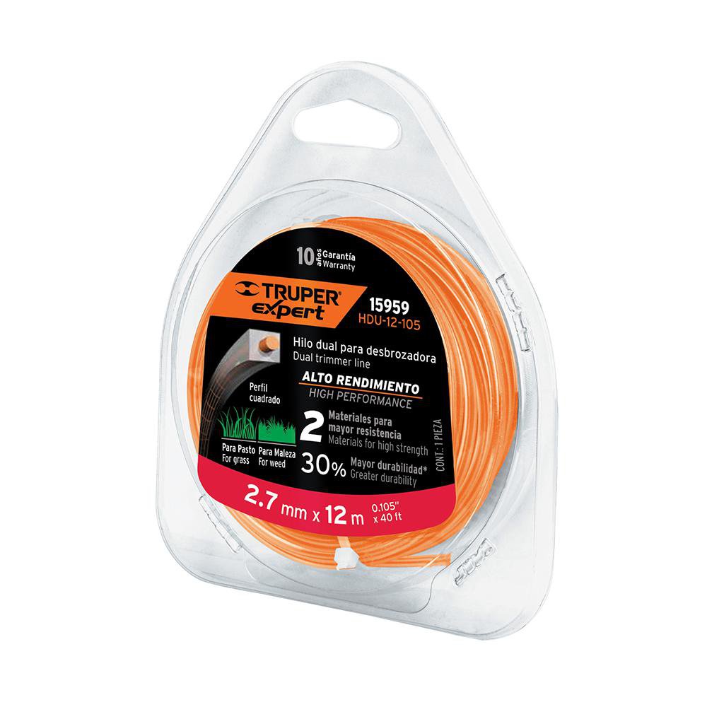Hilo Dual para Desbrozadora de 2.7 mm x 12 Metros Color Naranja