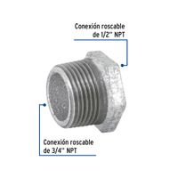 Reducción Bushing Acero Galvanizado 3/4 Plg x 1/2 Plg