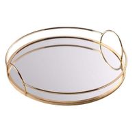 Bandeja con Espejo Redondo Dorado 25x25x5 Cm