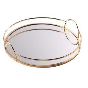 Bandeja con Espejo Redondo Dorado 25x25x5 Cm