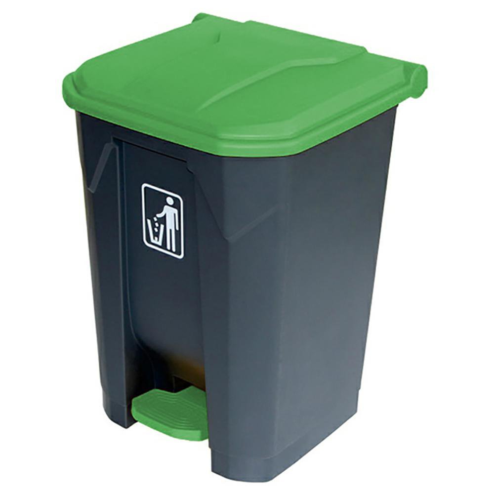 Basurero Plástico de Pedal Color Gris con Tapa Verde 68 Litros