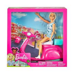 Muñeca Barbie con Moto Scooter Rosa