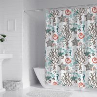 Set de Cortina para Baño con Ganchos y Liner Coral Multicolor